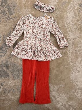 Rachel Zoe Cream Floral Long-Sleeve Top with Rust Accent 3pc set w headband 18M